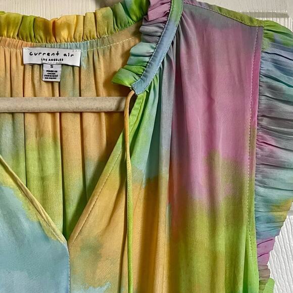 Anthropologie Current Air Zoey Rainbow Pastel Cotton Candy Pleated dress Small - Picture 3 of 7